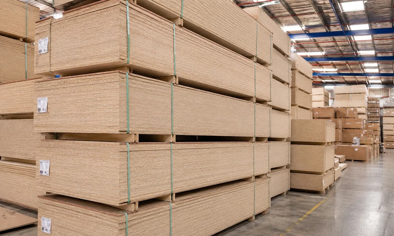 Stacked hemp bio-boards in the Townsville warehouse